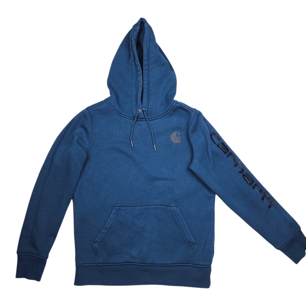 Carhartt Hoodie XS Blue Relaxed Fit Sleeve Logo Graphic Workwear TS0288-W